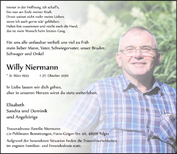 Anzeige von Willy Niermann von Westfälische Nachrichten