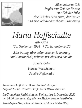 Anzeige von Maria Hoffschulte von Westfälische Nachrichten