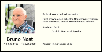 Anzeige von Bruno Nast von Westfälische Nachrichten