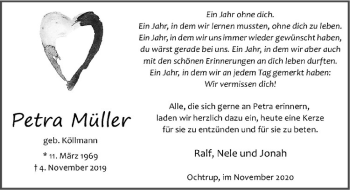 Anzeige von Petra Müller von Westfälische Nachrichten