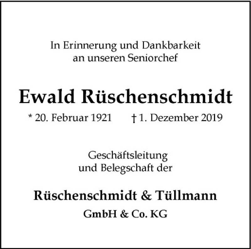  Traueranzeige für Ewald Rüschenschmidt vom 28.11.2020 aus Westfälische Nachrichten