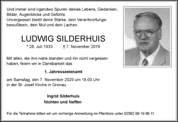 Anzeige von Ludwig Silderhuis von Westfälische Nachrichten