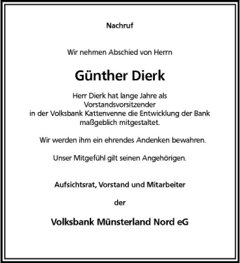 Anzeige von Günther Dierk von Westfälische Nachrichten