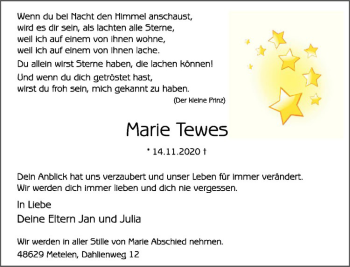 Anzeige von Marie Tewes von Westfälische Nachrichten