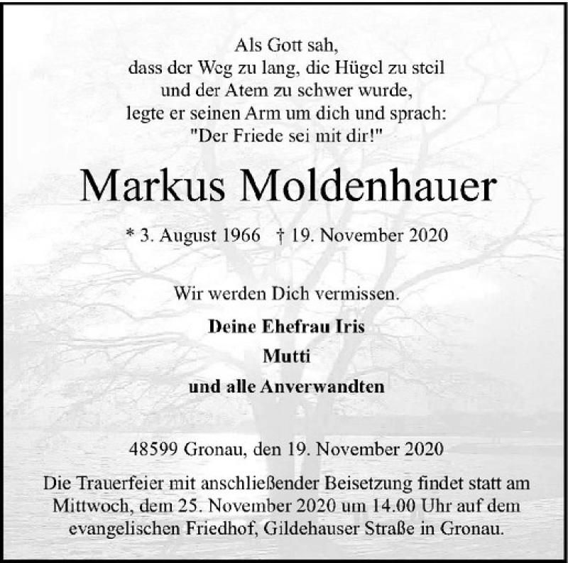  Traueranzeige für Markus Moldenhauer vom 23.11.2020 aus Westfälische Nachrichten
