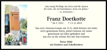 Anzeige von Franz Doetkotte von Westfälische Nachrichten