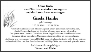 Anzeige von Gisela Hanke von Westfälische Nachrichten