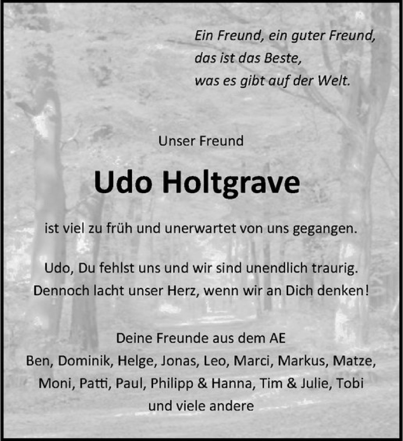  Traueranzeige für Udo Holtgrave vom 27.11.2020 aus Westfälische Nachrichten