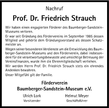 Anzeige von Friedrich Strauch von Westfälische Nachrichten