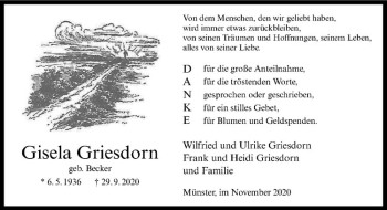 Anzeige von Gisela Griesdorn von Westfälische Nachrichten