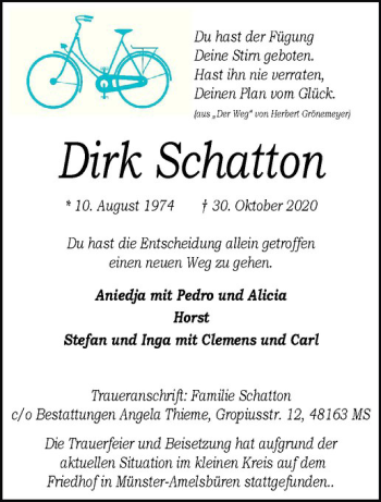 Anzeige von Dirk Schatton von Westfälische Nachrichten