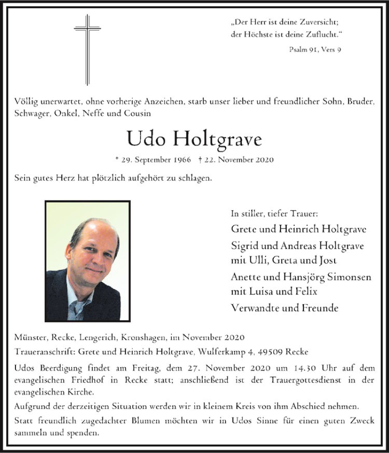  Traueranzeige für Udo Holtgrave vom 25.11.2020 aus Westfälische Nachrichten