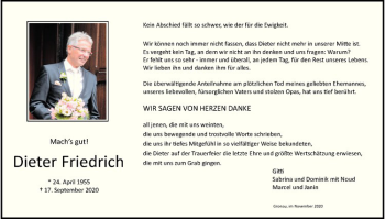 Anzeige von Dieter Friedrich von Westfälische Nachrichten