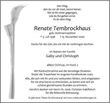 Anzeige von Renate Tembrockhaus von Westfälische Nachrichten