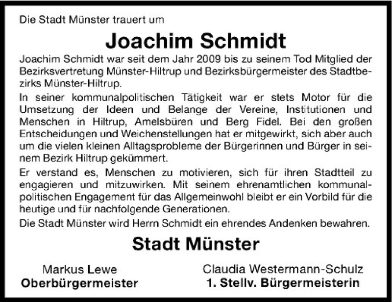  Traueranzeige für Joachim Schmidt vom 31.10.2020 aus Westfälische Nachrichten