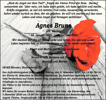 Anzeige von Agnes Bruns von Westfälische Nachrichten