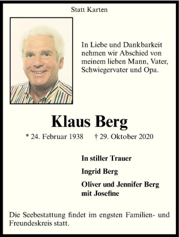 Anzeige von Klaus Berg von Westfälische Nachrichten