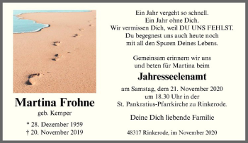 Anzeige von Martina Frohne von Westfälische Nachrichten