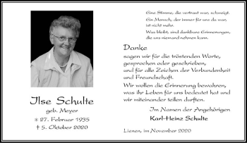 Anzeige von Ilse Schulte von Westfälische Nachrichten