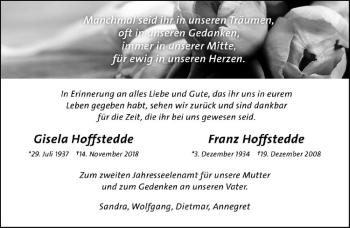 Anzeige von Franz Hoffstedde von Westfälische Nachrichten