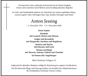 Anzeige von Anton Jessing von Westfälische Nachrichten