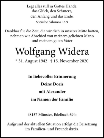 Anzeige von Wolfgang Widera von Westfälische Nachrichten