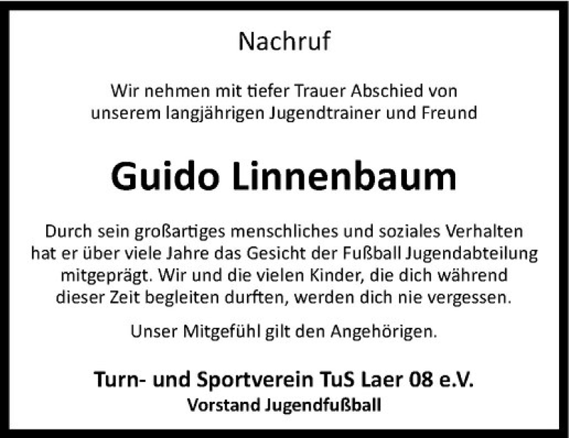  Traueranzeige für Guido Linnenbaum vom 04.11.2020 aus Westfälische Nachrichten