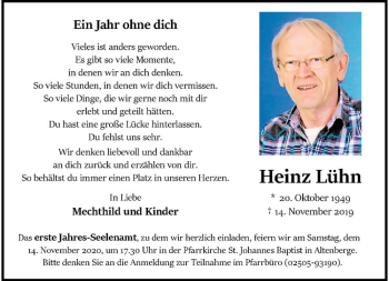 Anzeige von Heinz Lühn von Westfälische Nachrichten