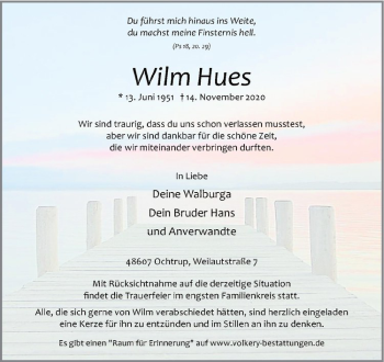 Anzeige von Wilm Hues von Westfälische Nachrichten