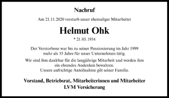 Anzeige von Helmut Ohk von Westfälische Nachrichten