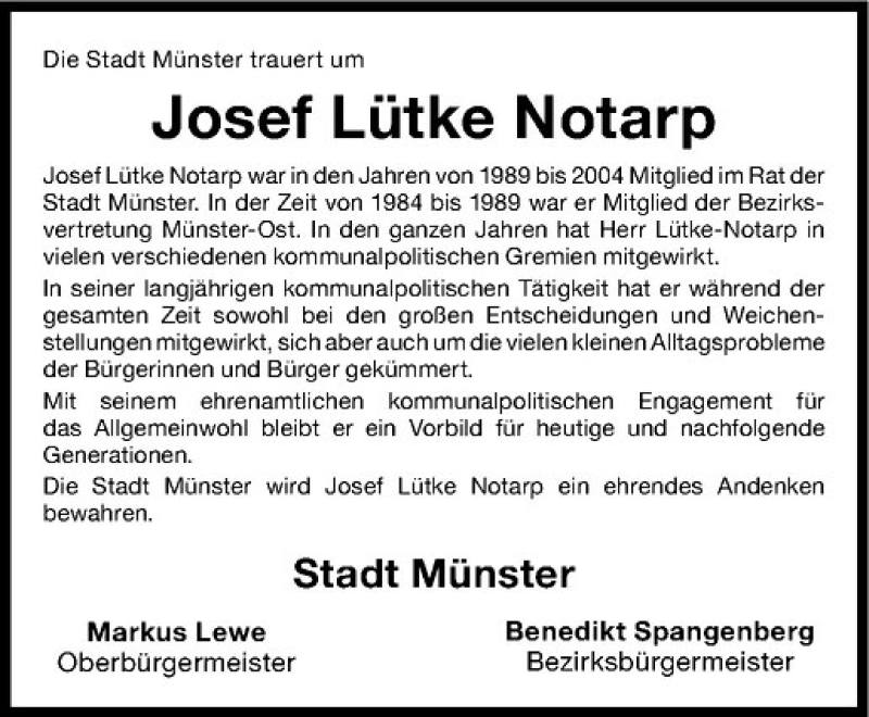  Traueranzeige für Josef Lütke Notarp vom 28.11.2020 aus Westfälische Nachrichten