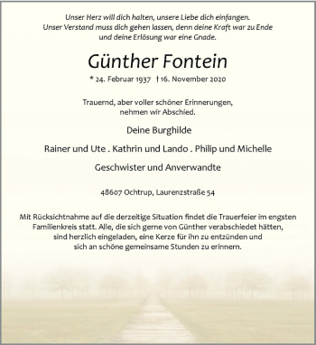 Anzeige von Günther Fontein von Westfälische Nachrichten