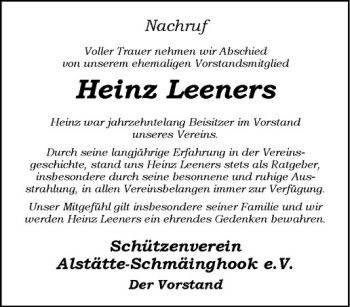 Anzeige von Heinz Leeners von Westfälische Nachrichten