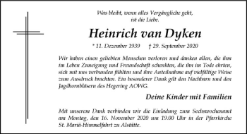 Anzeige von Heinrich van Dyken von Westfälische Nachrichten