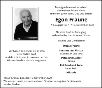 Anzeige von Egon Fraune von Westfälische Nachrichten