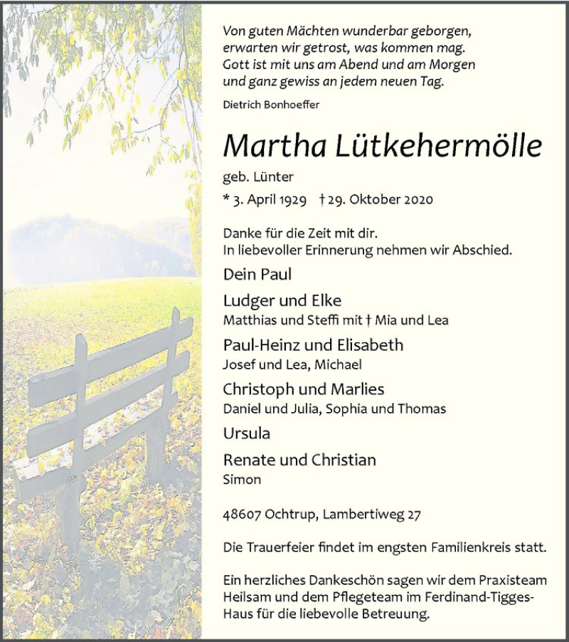  Traueranzeige für Paul Lütkehermölle vom 31.10.2020 aus Westfälische Nachrichten