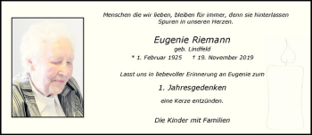 Anzeige von Eugenie Riemann von Westfälische Nachrichten