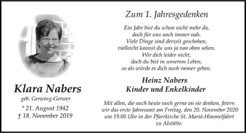 Anzeige von Klara Nabers von Westfälische Nachrichten