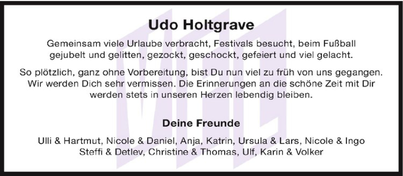  Traueranzeige für Udo Holtgrave vom 28.11.2020 aus Westfälische Nachrichten