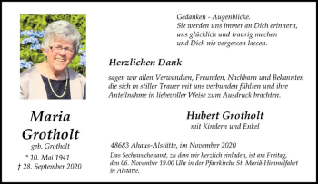 Anzeige von Maria Grotholt von Westfälische Nachrichten