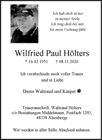 Anzeige von Wilfried Paul Hölters von Westfälische Nachrichten