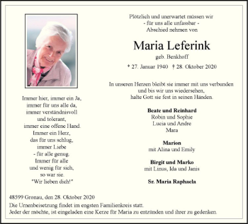 Anzeige von Maria Leferink von Westfälische Nachrichten