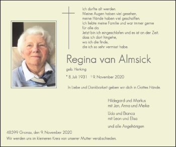 Anzeige von Regina van Almsick von Westfälische Nachrichten