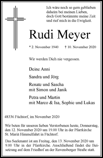 Anzeige von Rudi Meyer von Westfälische Nachrichten