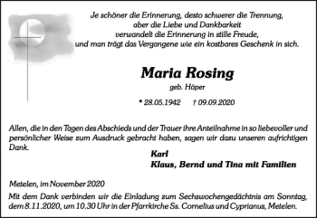 Anzeige von Maria Rosing von Westfälische Nachrichten