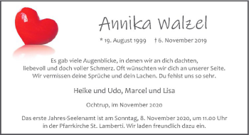 Anzeige von Annika Walzel von Westfälische Nachrichten