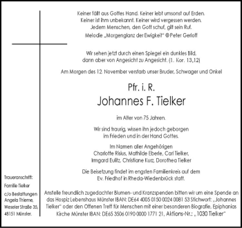 Anzeige von Johannes F. Tielker von Westfälische Nachrichten