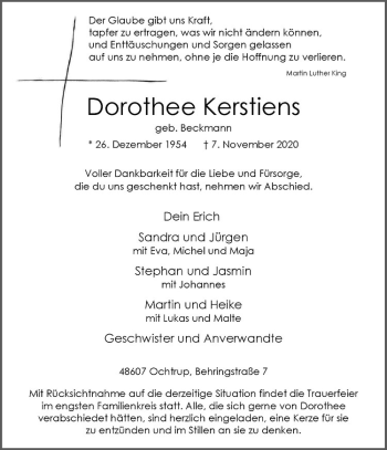Anzeige von Dorothee Kerstiens von Westfälische Nachrichten