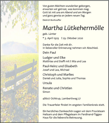 Anzeige von Paul Lütkehermölle von Westfälische Nachrichten