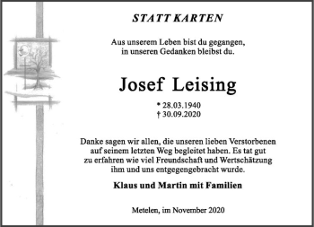Anzeige von Josef Leising von Westfälische Nachrichten